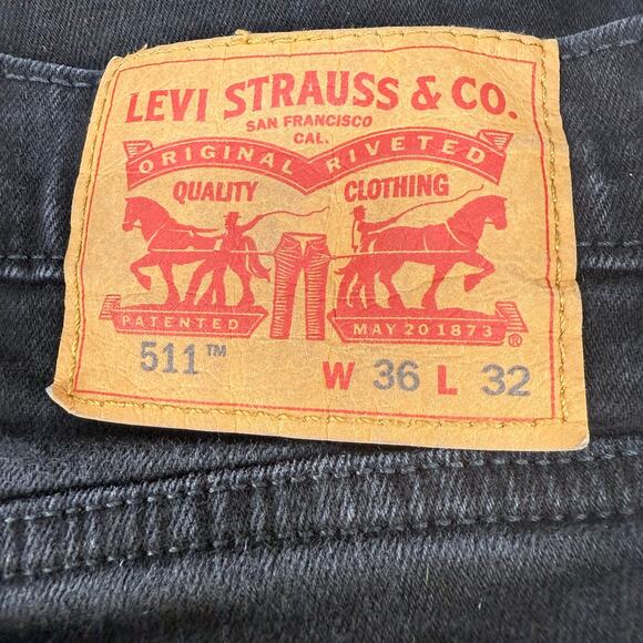 Levi's 511 Men's Jeans 36x32 Black Straight Leg Stretch Preppy Dad Jeans - Picture 4 of 13